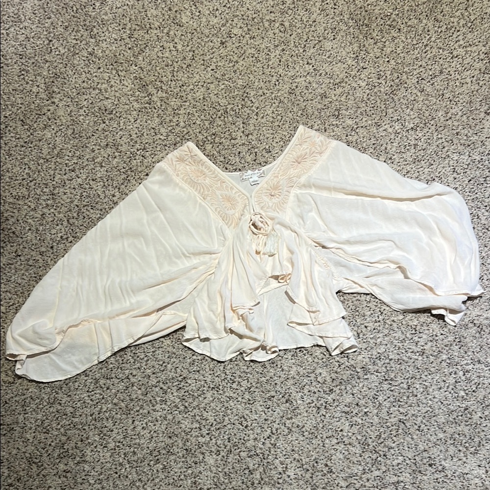 Band of the Free Cream Boho Blouse with Embroidered Details